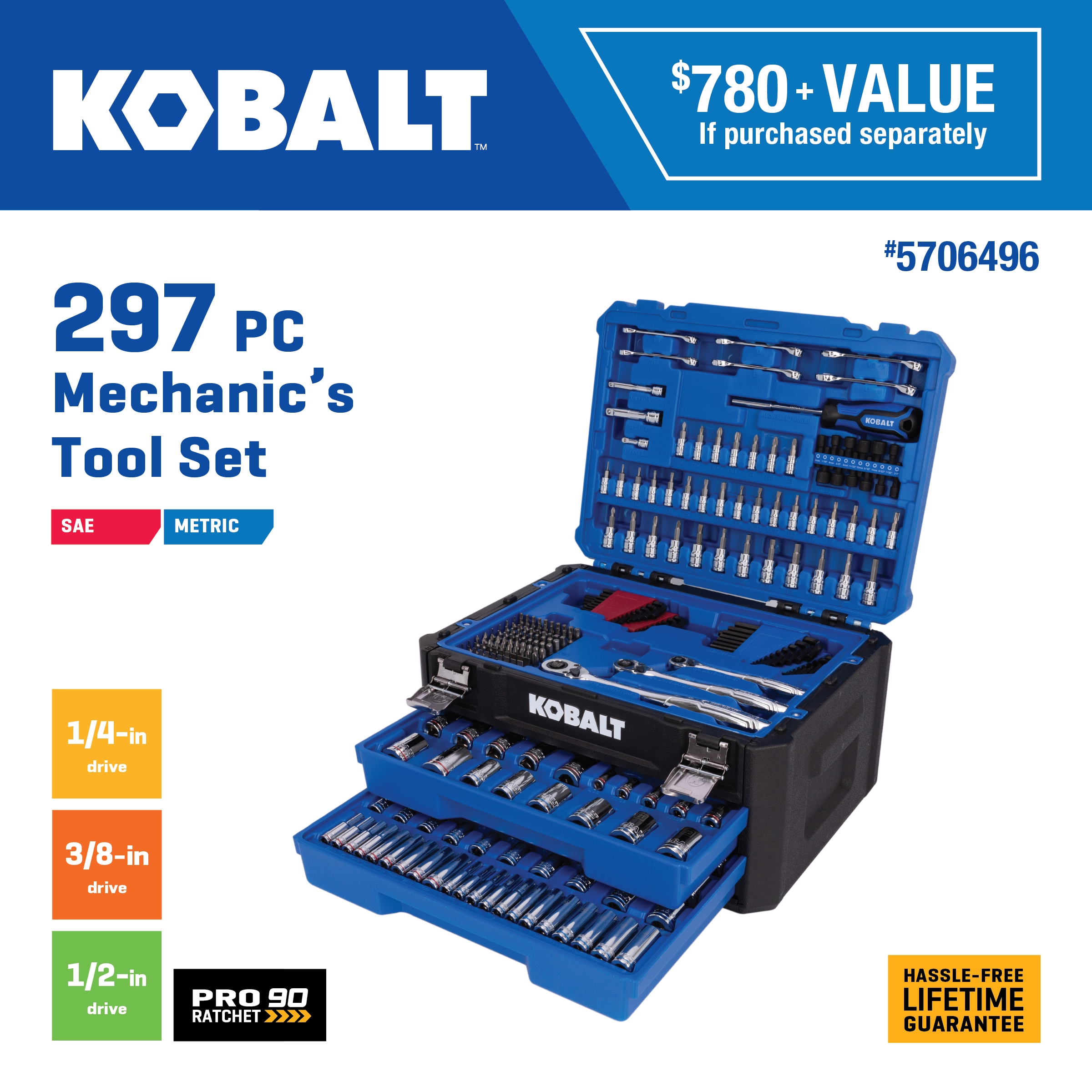 Deals on Kobalt 297-Piece Standard and Metric Chrome Mechanics Tool Set